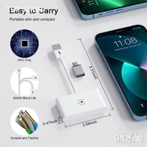 iPhone Wireless CarPlay Adapter, снимка 4 - Аксесоари и консумативи - 48668151