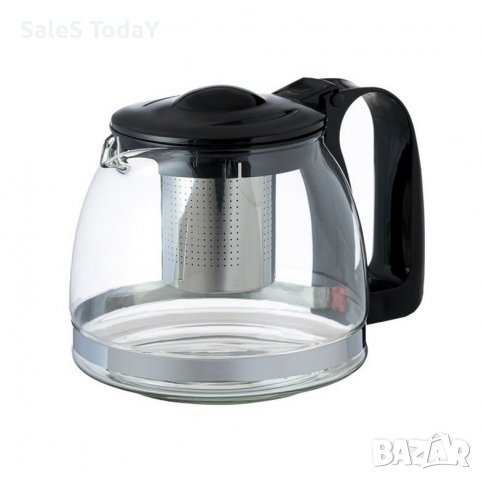 Чайник, Стъклен , За чай или кафе, 1.25 л, Черен