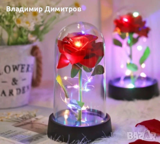 Вечна роза в стъкленица с лед светлина!подарък 