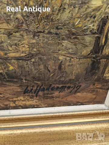 Уникална огромна антикварна майсторска авторска картина масло върху платно , снимка 9 - Картини - 51882416