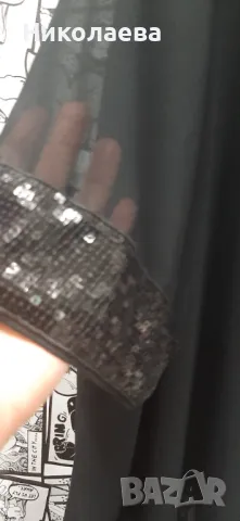 Елегатна Макси туника от ефирен шифон и пайети в черно! Размери: 62 и 64!, снимка 3 - Туники - 48114537
