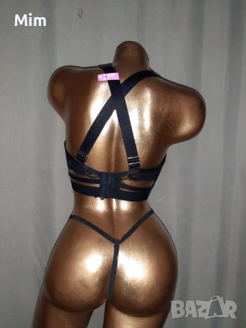 75 Е К-т Черен кожен сутиен и прашка , снимка 4 - Бельо - 38597048