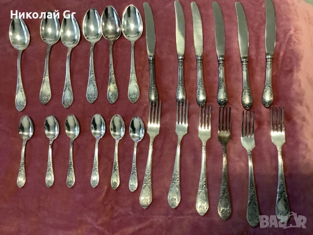 Сервиз за маса  посребрен  времената за СССР  експортна версия  знак за качество  24 броя 