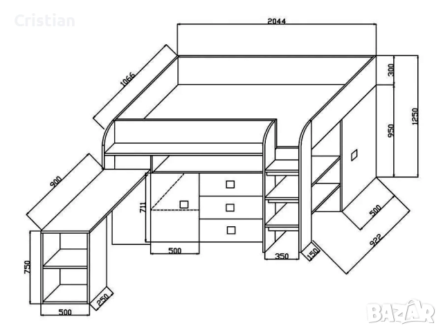 Детско двуетажно легло Toledo, снимка 3 - Мебели за детската стая - 51583378