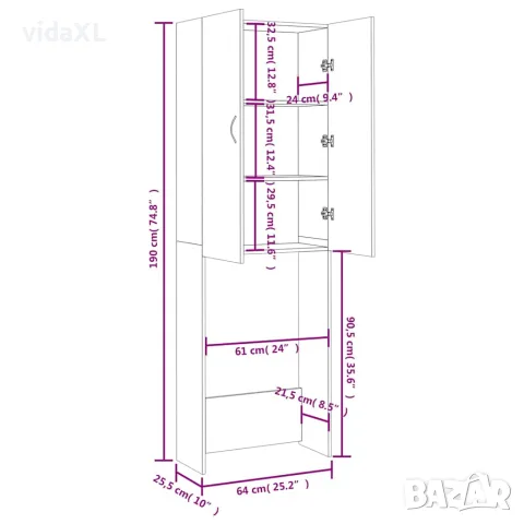 vidaXL Шкаф за пералня, сив сонома, 64x25,5x190 см, снимка 10 - Шкафове - 56148036