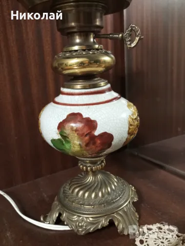 Нощна , настолна лампа от бронз и порцелан, снимка 2 - Антикварни и старинни предмети - 47828125