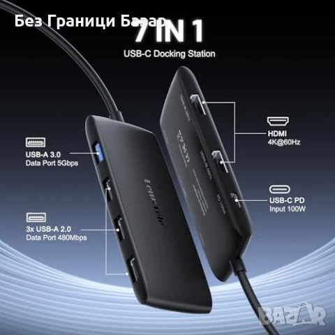 Нов хъб Докинг станция 7 в 1 USB C, двойно 4K HDMI, зареждане 100W, снимка 8 - Друга електроника - 50748044