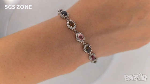 Ръчно изработена сребърна гривна с мулти турмалин, снимка 12 - Гривни - 52577758