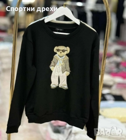 Много сладки дамски блузи с бродерия Мече в 3 цвята, снимка 3 - Блузи с дълъг ръкав и пуловери - 52322030