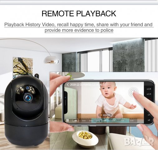 Камера за видеонаблюдение, wifi камера IP, охранителна камера, Бебефон, въртяща с микрофон, V380 pro, снимка 6 - IP камери - 38221216
