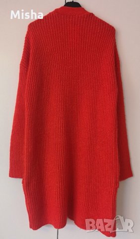 Чисто нова дамска плетена дълга жилетка в коралово червено с етикет, снимка 2 - Жилетки - 34474540