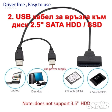 USB кабел за връзка към твърд диск 2.5"/3,5" SATA/IDE HDD/SSD/DVD, снимка 3 - Кабели и адаптери - 51062653
