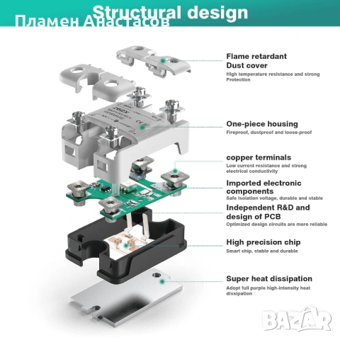 Solid State Relay 25A – 12V SSR полупроводниково реле, 3–32V DC вход / 480V AC изход (VSR25DA48Z), снимка 3 - Друга електроника - 53296420