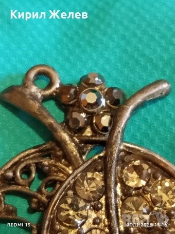 ВИНТИДЖ БРОШКА с ЛИСТА и КРИСТАЛИ ФИЛИГРАННА АРТ ДЕКО 52160, снимка 5 - Антикварни и старинни предмети - 52480475