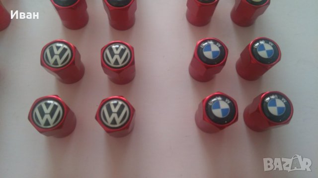 Шестограмни метални червени капачки за вентили винтили с емблеми на кола автомобил мотор джип, снимка 13 - Аксесоари и консумативи - 29435168