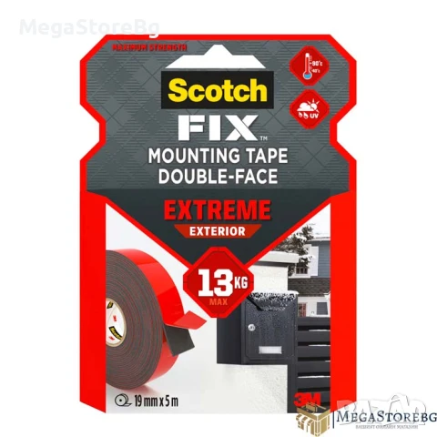 Двойнолепящо тиксо 3M Scotch FIX 19мм х 5м до 13кг Екстериор
