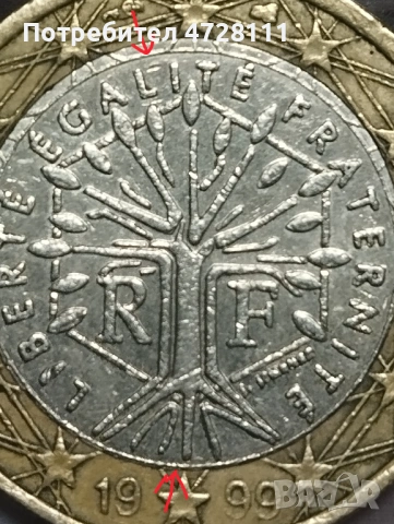 1евро Франция с дефект , снимка 4 - Нумизматика и бонистика - 53354303