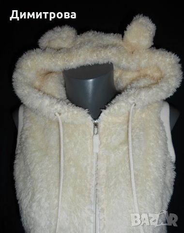  Tedi bear - Пухкав бял елек с ушички , снимка 2 - Елеци - 30506451