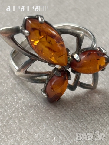 Старинен руски сребърен пръстен с кехлибар , снимка 6 - Пръстени - 52813712
