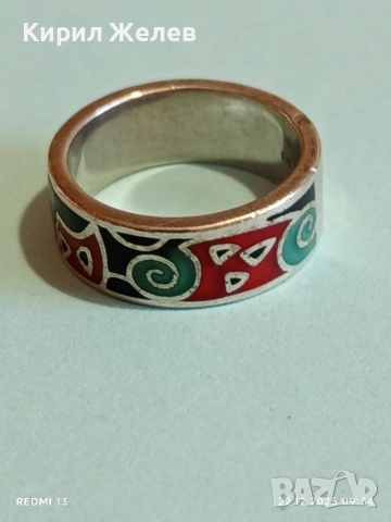 Ефектен сребърен пръстен с емайл красив стилен дизайн 52470, снимка 2 - Пръстени - 52871896