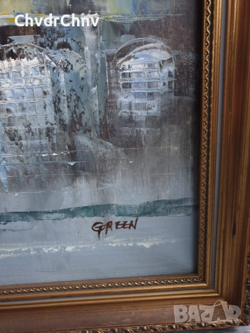 Green 101х71см/голяма картина масло върху платно/градски пейзаж-Париж/дървена рамка, снимка 13 - Картини - 52549794