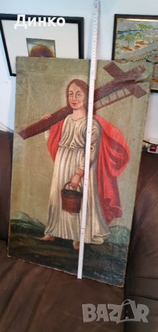  Икона масло върху платно 51-85см. 19век., снимка 6 - Антикварни и старинни предмети - 39800005