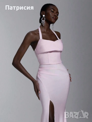 Чисто нова Елегантна, официална, дълга розова рокля с цепка, размер L  Л, еластан, за бал или сватба, снимка 4 - Рокли - 54220351