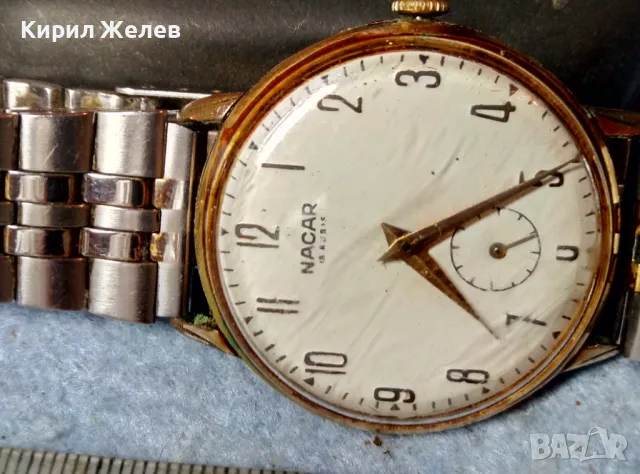 NACAR 18 RUBIS PLAQUE G10 Стар ЛУКС МОДЕЛ ШВЕЙЦАРСКИ ЧАСОВНИК с ПОЗЛАТА 10 МИКРОНА РАБОТЕЩ 214851, снимка 8 - Антикварни и старинни предмети - 48275689