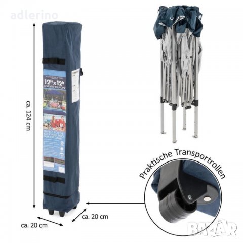 Сгъваем павилион, 3x3 m, син, изключително здрав полиестерен брезентов покрив 210 g / m², градинска , снимка 4 - Градински мебели, декорация  - 34151216