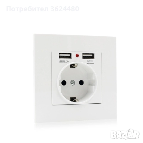 Бял Контакт за Вграждане с Двоен USB, снимка 3 - Други - 52403675