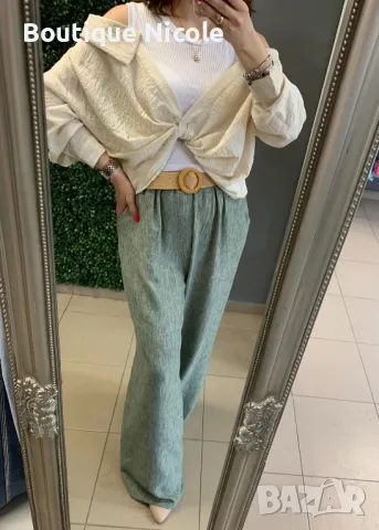 Ефирни дамски панталони от лека материя с ленен ефект  , снимка 1