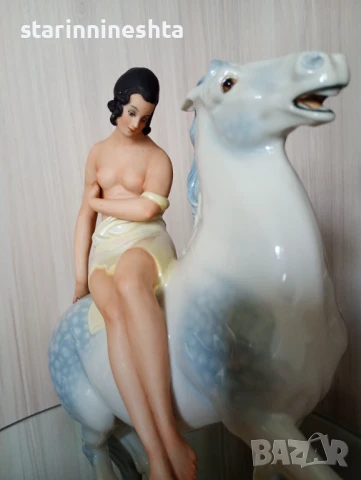 19 век Стар порцелан фигура статуетка скулптура Volkstedt Porcelain Amazon старинен порцелан , снимка 6 - Антикварни и старинни предмети - 50619537