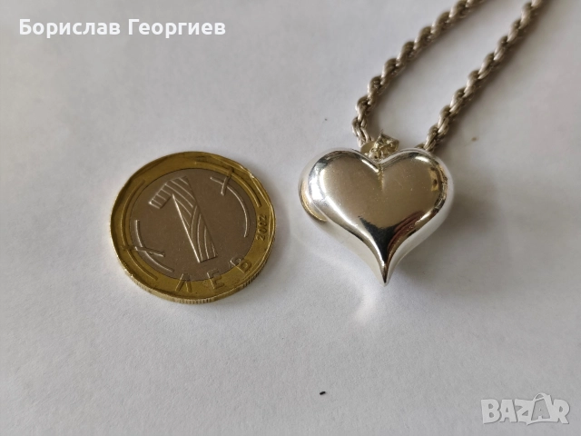 Сребърно колие с медальон сърце 925, снимка 4 - Колиета, медальони, синджири - 52719337