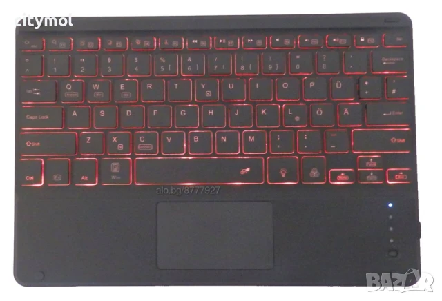 Bluetooth ултра тънка клавиатура с тъчпад, акумулаторна батерия и подсветка, снимка 2 - Клавиатури и мишки - 40732401