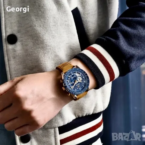 Спортно/Елегантен Мъжки часовник BY*BENYAR* Спортен хронограф с кожена каишка!, снимка 5 - Мъжки - 49516871