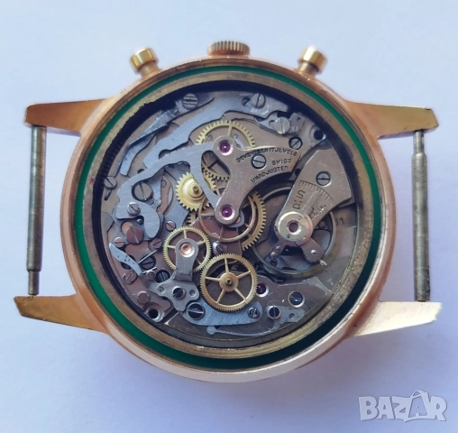 РЪЧЕН ШВЕЙЦАРСКИ ЧАСОВНИК/ХРОНОГРАФ - AUREOLE 17 RUBIS , снимка 4 - Антикварни и старинни предмети - 51693415