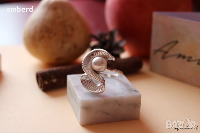 Уникален сребърен пръстен с перла - модел R025A, снимка 3 - Пръстени - 30464644