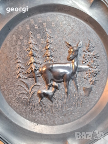 декоративна калаена чиния с ловен мотив 28/4 , снимка 2 - Декорация за дома - 51916523