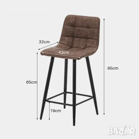 ПРОМОЦИЯ Бар стол с облегалка и тапицерия от висококачествена PU кожа (к-кт от 2 бр.) C-U-BS-0078BR, снимка 3 - Столове - 49273191