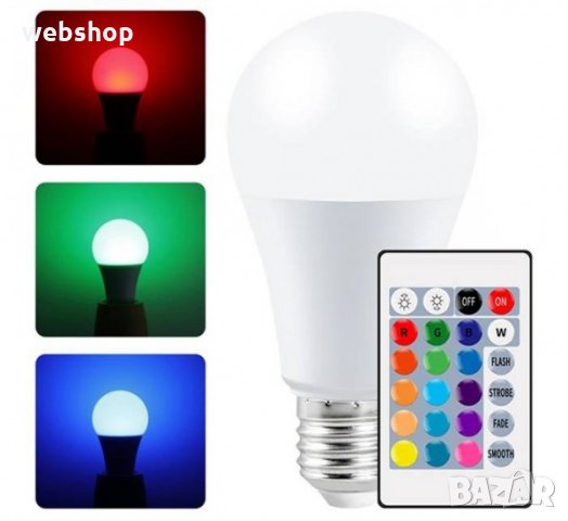 Комплект LED лампа A60, дистанционно управление, E27, 220V, 7W, RGB, снимка 3 - Лед осветление - 35451481