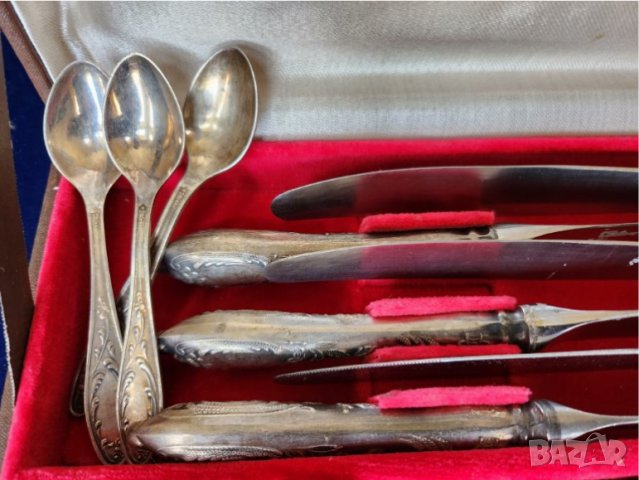 посребрени прибори от мелхиор - комплект с 36 бр.прибори, модел "Пламя", от СССР, снимка 4 - Прибори за хранене, готвене и сервиране - 39890212