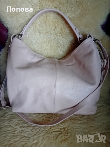 Голяма италианска розова чанта от естествена кожа 