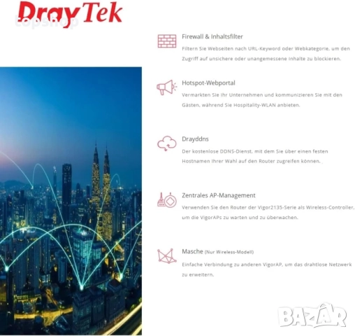 ЧИСТО НОВ Професионален Хардуерен NAT рутер DrayTek Vigor 2135FVAC 2135 Серия / Series, снимка 3 - Рутери - 51628756