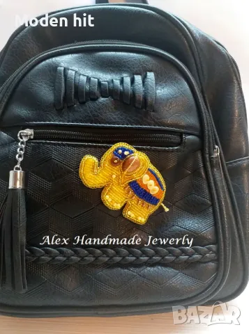 Брошка - аксесоар "Индийски слон" с пясъчен авантюрин. Ръчна изработка., снимка 6 - Други - 49489994