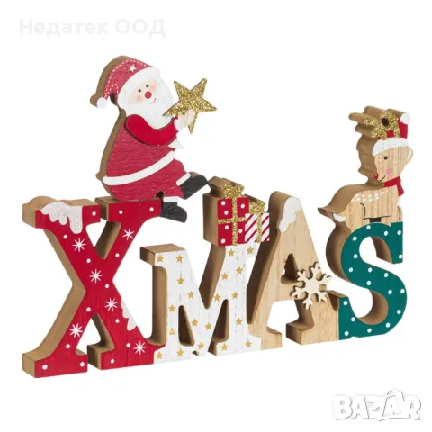 Коледна декоративна дървена табела, Дядо Коледа, Червен, 26 см