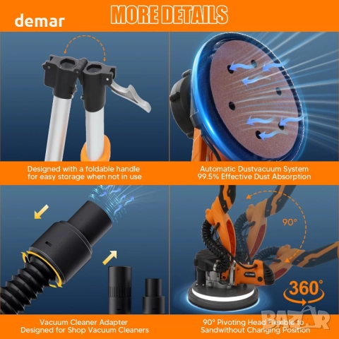 Електрическа шлайфмашина за гипсокартон VELPAX 1250W, 11.5A, 500-1800 об/мин, снимка 8 - Други инструменти - 51746315