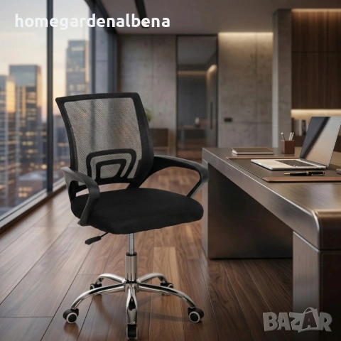 Ергономичен офис стол с мрежеста облегалка, черен, регулируема височина, снимка 3 - Столове - 54153815