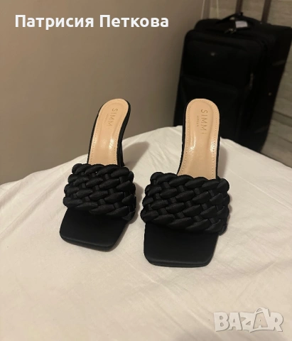 Сатенени елегантни черни сандали / чехли на ток Simmi London, размер 39, черен цвят,  цена 20 евро, снимка 6 - Сандали - 54017209