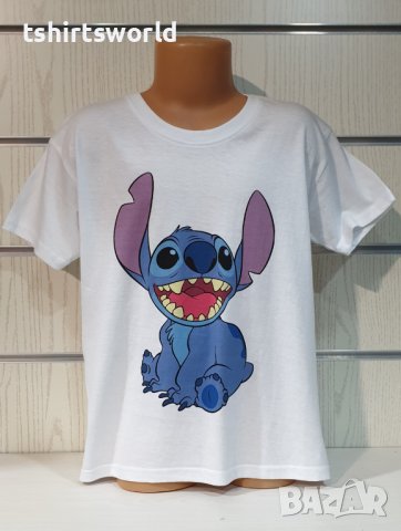 Нова бяла детска тениска с дигитален печат Стич (Stitch), снимка 3 - Детски тениски и потници - 38168198