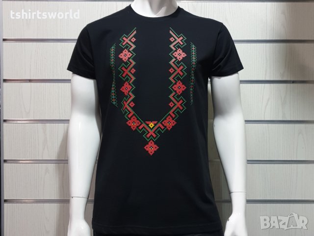 Нова мъжка черна тениска с трансферен печат Шевица, Етно мотив, България, снимка 3 - Тениски - 31329101